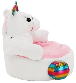 Fotoliu tip sac unicorn, alb roz amestec de culori, BUFEL