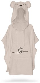 Prosop din fibra de bambus cu gluga si buzunar pentru bebelusi si copii, Poncho Teddy, Beige, 73x58 cm