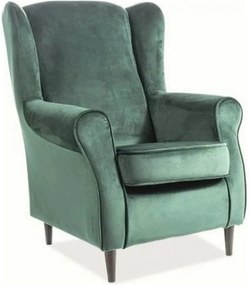 Fotoliu BARON, stofa catifelata verde - Bluvel 78/wenge, 75x80x101 cm