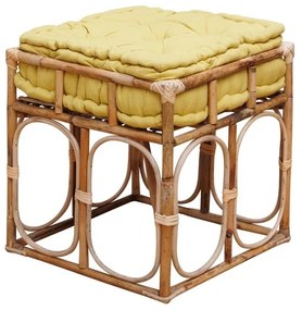Taburet galben, din rattan si bumbac, India