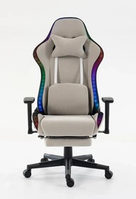 Scaun Gaming cu Masaj 7 Puncte și Încălzire, RGB, Iluminare LED Multicolor, Telecomenzi, Cotiere 3D, Reclinare 180°, Suport Picioare, Catifea, Gri