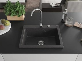 Mexen Elix chiuvetă de bucătărie din granit, 1 compartiment, 600 x 500 mm, negru cu pete, sifon crom - 6525601005-76