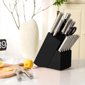 Set cutite din otel inoxidabil,16 piese, cu suport din lemn, ascutitoare si foarfece