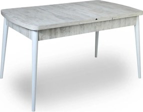 Set masa extensibila cu 6 scaune tapitate Homs cristal  bej-gri-picior-alb-170 x 80 cm