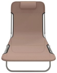 Sezlonguri pliante, 2 buc., maro, textilena si otel