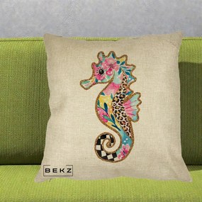 Perna Decorativa Calut de Mare Glitter Tropical, 40x40 cm, Crem, Husa Detasabila, Perna Inclusa, BEKZ®