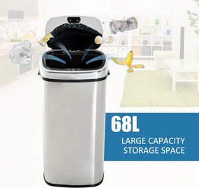 HomCom Cestino dei Rifiuti Rettangolare in Acciaio Inox con Sensore a Infrarossi, 68L