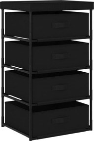 vidaXL Raft de depozitare cu 4 coșuri textile, negru, oțel