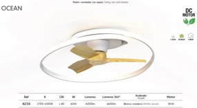 Lustra LED cu Ventilator si telecomanda OCEAN alb/lemn