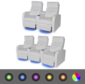 274312 vidaXL Canapea rabatabilă LED 2+3 locuri piele artificială 2 piese alb