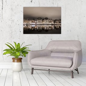 Tablou pe sticlă cu orașul în amurg (70x50 cm)