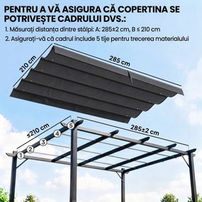Outsunny Copertină Retractabilă UV30+ pentru Pergolă 3x2.15m Protecție Solară Gri Închis | Aosom Romania