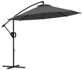 Outsunny Umbrelă de soare cu suspensie, inclusiv bază în formă de cruce, 293 x 293 x 260 cm, Gri | Aosom Romania