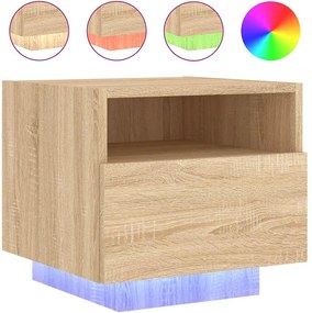 vidaXL Noptieră cu lumini LED, stejar sonoma, 40x39x37 cm