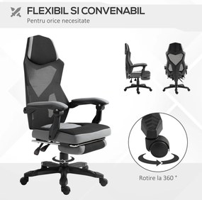 Vinsetto Scaun de Birou Ergonomic Reclinabil cu Suport Picioare Retractabil, Gri | Aosom Romania