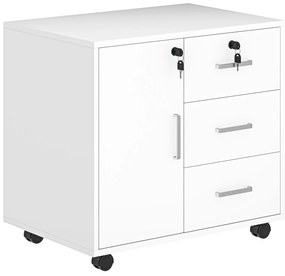 HOMCOM Dulap de Birou cu 3 Sertare și Dulăpior cu 3 Rafturi Reglabile, Sertar pentru Documente, 60x40x56 cm, Alb | Aosom Romania