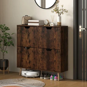 HOMCOM Pantofar cu 4 Sertare Rabatabile pe 2 Niveluri pentru 16 Perechi de Pantofi, 95x26x95 cm, Maro | Aosom Romania