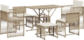 vidaXL Set de masă pentru grădină, 7 piese, cu perne, bej, poliratan