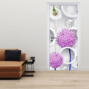 Fototapet pentru ușă - 3d Abstract cercuri și flori (95x205cm)