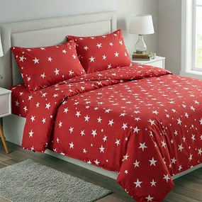 Lenjerie de pat dublu bumbac Premium Ranforce rosie cu stele albe / 200x220 cm dimensiune standard