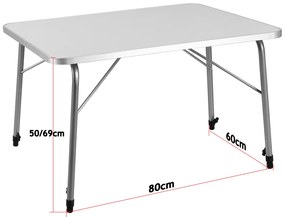 Casaria Masă de camping pliabilă FOKA, 80x54x51-70cm, alb