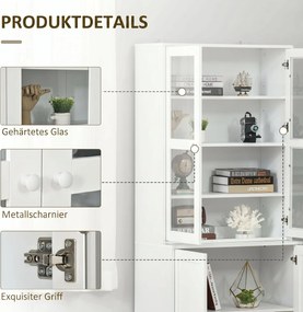HOMCOM Mobilier de Bibliotecă cu 2 Dulapuri, Rafturi și Uși din Sticlă Alb | Aosom Romania
