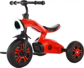 Tricicleta cu pedale NOVOKIDS™ Space Trike, Cu melodii si lumini, Max 30 kg, Roti din spuma cauciucata EVA, Cadru metalic, Model motocicleta, Rosu