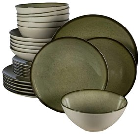 Set Alb cu verde, Complet Serviciu De Masa, 24 piese