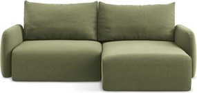 Colțar verde extensibil/cu spațiu de depozitare cu tapițerie din catifea (cu colț pe partea dreaptă/cu șezlong) Kalena – Makamii