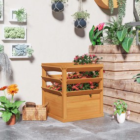 Outsunny Ghiveci cu treillis, pat înalt de grădină fund deschis, ghiveci de flori din lemn 65 x 65 x 73 cm, maro deschis | Aosom Romania