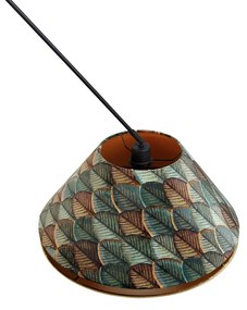 Lampă Pandantiv Negru cu Abajur Dublu din Catifea, Design Frunze și Bej - Blitz