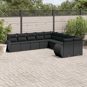 3254242 vidaXL Set canapele de grădină cu perne, 10 piese, negru, poliratan