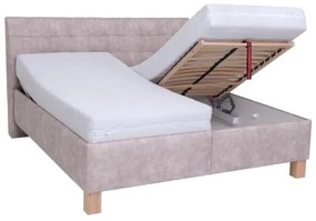 Pat tapițat VIOLET 160 x 200 cm, cu saltea și spațiu de depozitare, bej