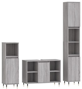 3190297 vidaXL Set mobilier de baie, 3 piese, gri sonoma, lemn prelucrat