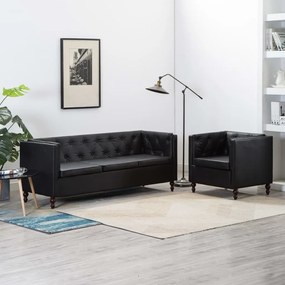 vidaXL Set canapea, 2 piese, negru, tapițerie piele ecologică