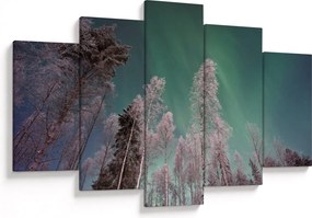 Tablou cu aurora borealis deasupra pomilor înghețați (150x105 cm)
