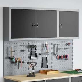 vidaXL Set dulap unelte &amp; panou cârlige de perete, 5 piese negru metal