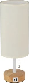 Brilagi - Lampă de masă TABLON cu port USB, 1xE27/25W/230V, stejar/alb/crem