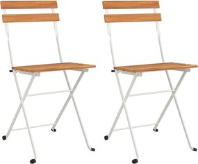 vidaXL Scaune de bistro pliabile, 2 buc., lemn masiv de acacia și oțel