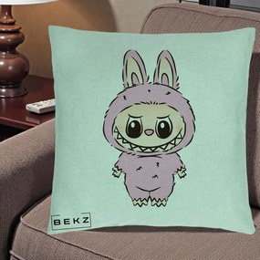 Perna Personalizata Labubu Mov Pastel, 40x40 cm, Verde Menta, Husa Detasabila, Perna Inclusa, BEKZ®