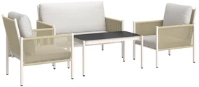 Outsunny Set mobilier de grădină din poliratan Set lounge cu canapea dublă scaun masă de sticlă perne 4 persoane Maro+Gri | Aosom Romania