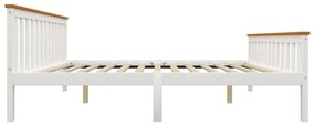 Cadru de pat cu 2 sertare, alb, 160 x 200 cm, lemn masiv pin Alb si maro, 160 x 200 cm, 2 Sertare