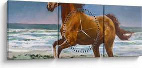 Tablou - Caii pe plajă (cu ceas) (90x30 cm)