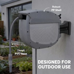 Outsunny Derulator pentru furtun retractabil 20+1,9 m cu duză 2 moduri blocare automată și retragere controlată suport gri | Aosom Romania
