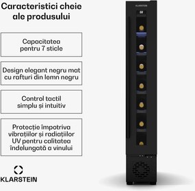 Klarstein Frigider pentru vin Vinovilla 7 Uno, 1 zonă de răcire, 7 sticle, rafturi din lemn, 5-18 °C