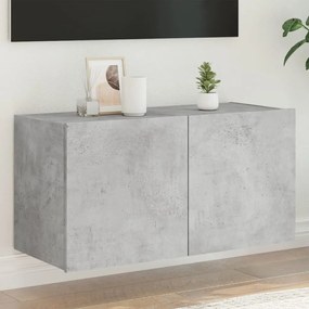 vidaXL Comodă TV de perete cu lumini LED, gri beton, 80x35x41 cm