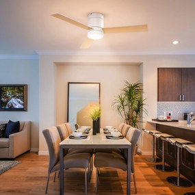 HOMCOM Ventilator de tavan 2 în 1 cu lumina LED 3 viteze silentios - telecomanda - diametru 112 cm, natural si alb | Aosom Romania