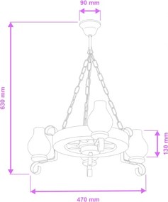 Lustră pe lanț Brilagi ROATA 3xE14/40W/230V fag