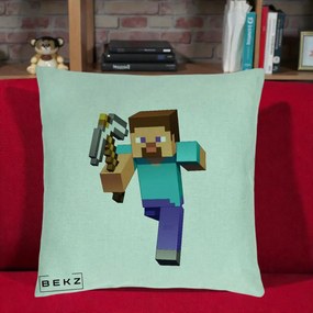 Perna Personalizata Minecraft Steve, 40x40 cm, Verde Menta, Husa Detasabila, Perna Inclusa, BEKZ®