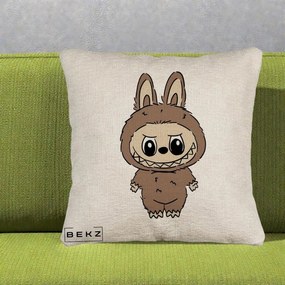 Perna Personalizata Labubu Maro Natural Solo, 40x40 cm, Bej Canapea, Husa Detasabila, Perna Inclusa, BEKZ®